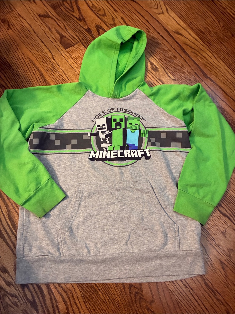 Minecraft Kids' Green & Gray Hoodie Medium 8 Sweatshirt Creeper Zombie Skeleton